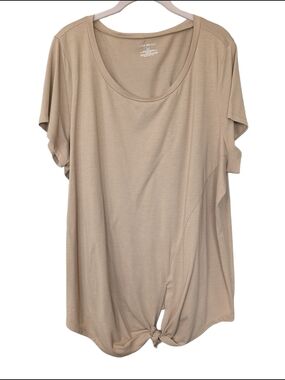 Beige Brown Knot Front Short Sleeve Blouse Lane Bryant